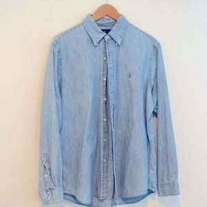 Ralph Lauren Classic Fit  Chambray Shirt Blue Button Down Mens Large